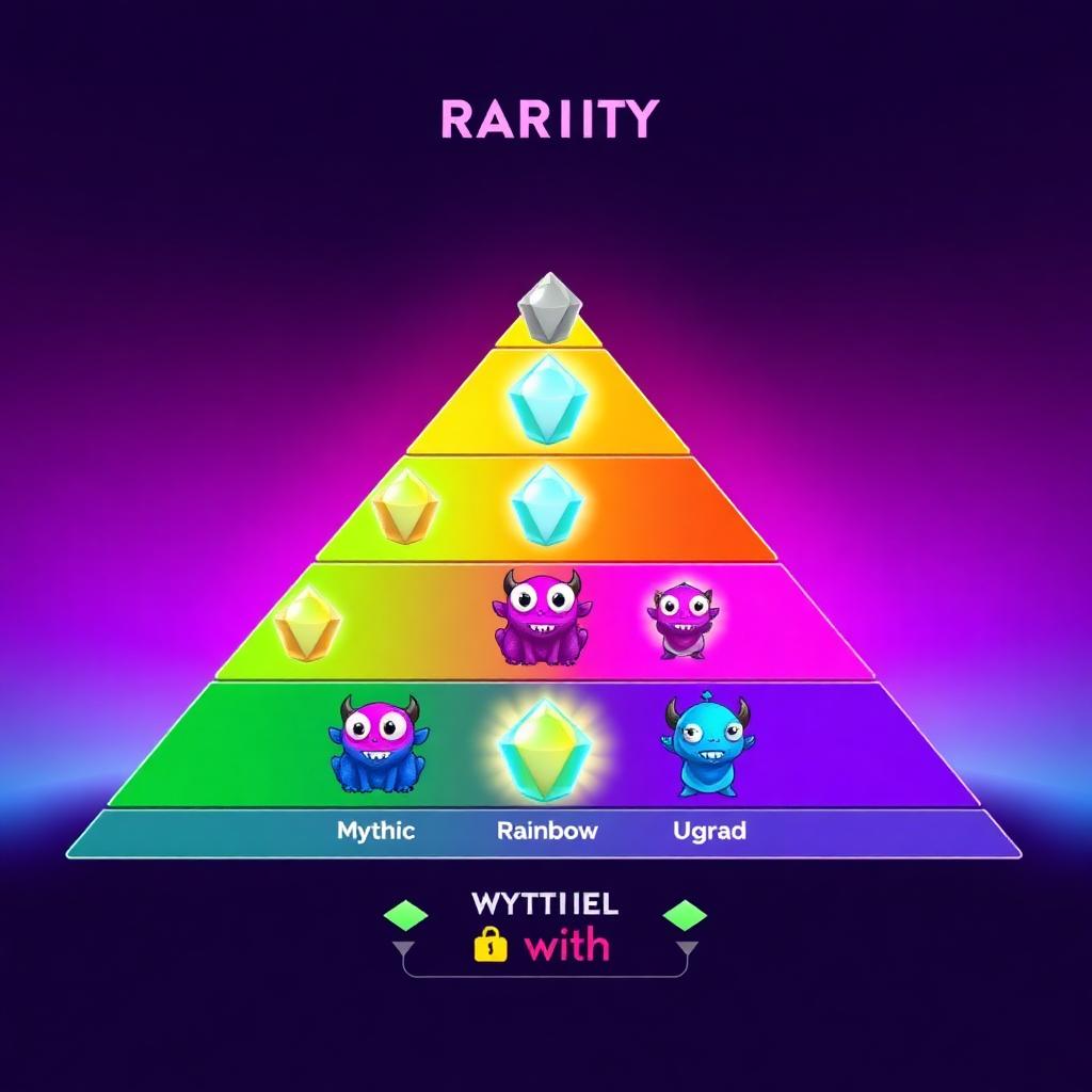 Rarity tier pyramid with gems from common to mythic